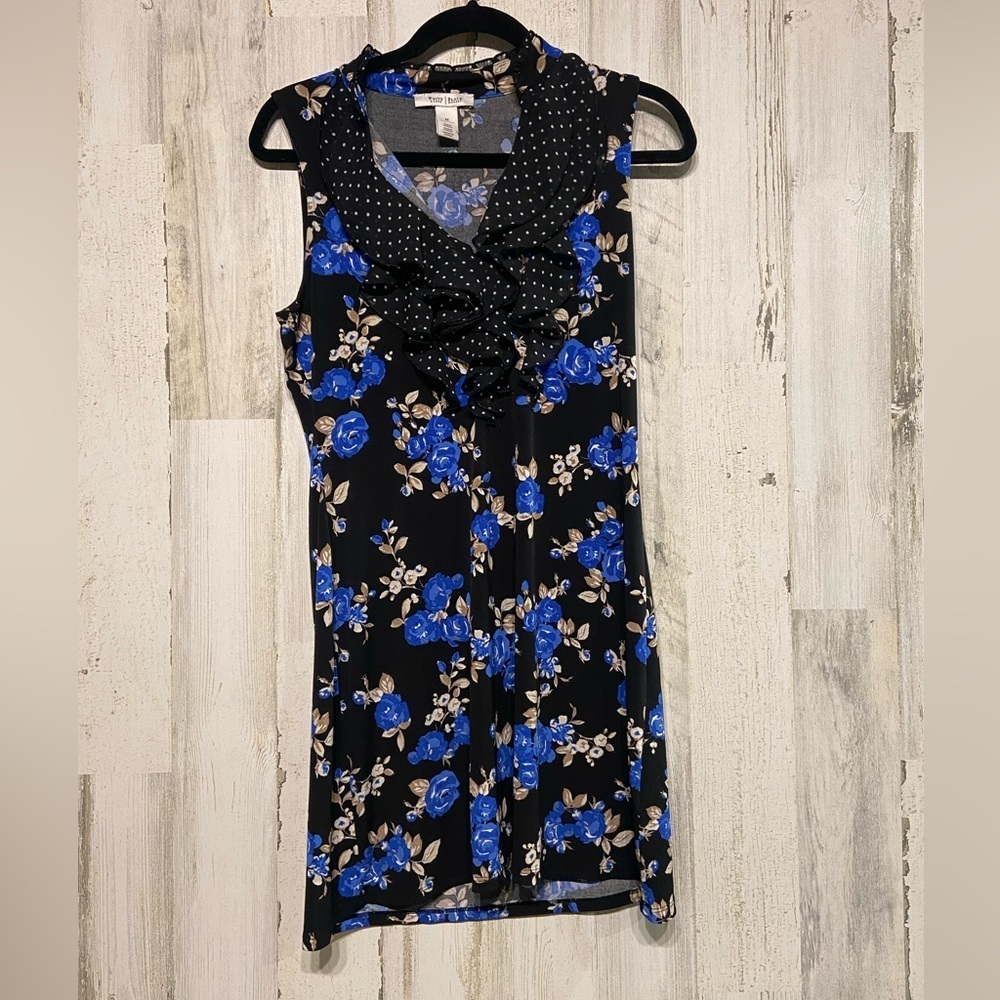 White House Black Market Black Blue Floral Polka Dot Mini Dress Medium